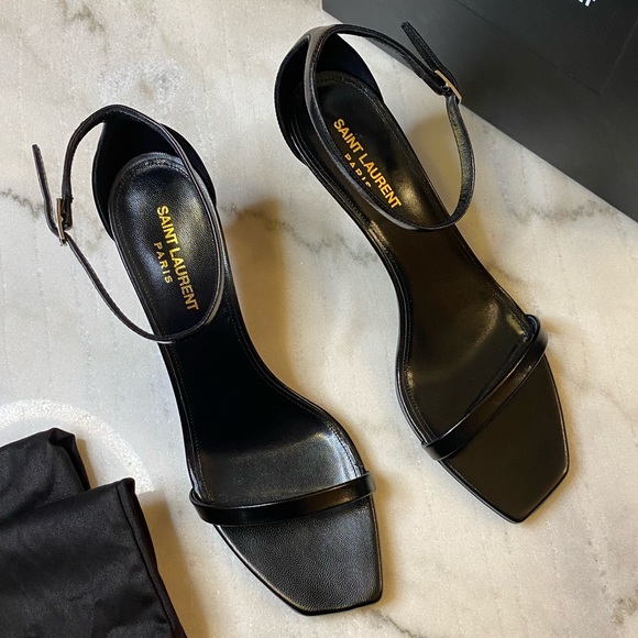 YSL Saint Laurent Black Strappy Stiletto Heels Womens Shoes 40.5 / 10 US NWT - Picture 3 of 13